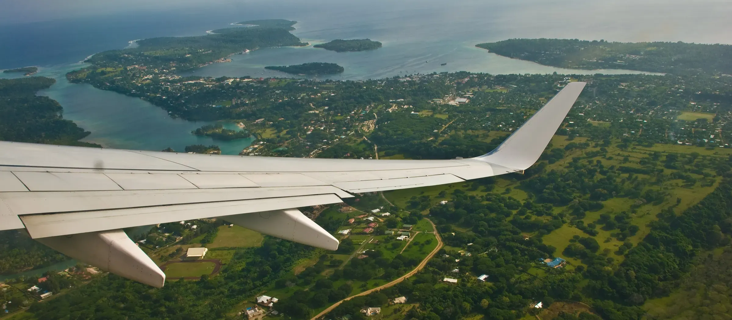 Aerial view of the lagoons and islands around Port Vila